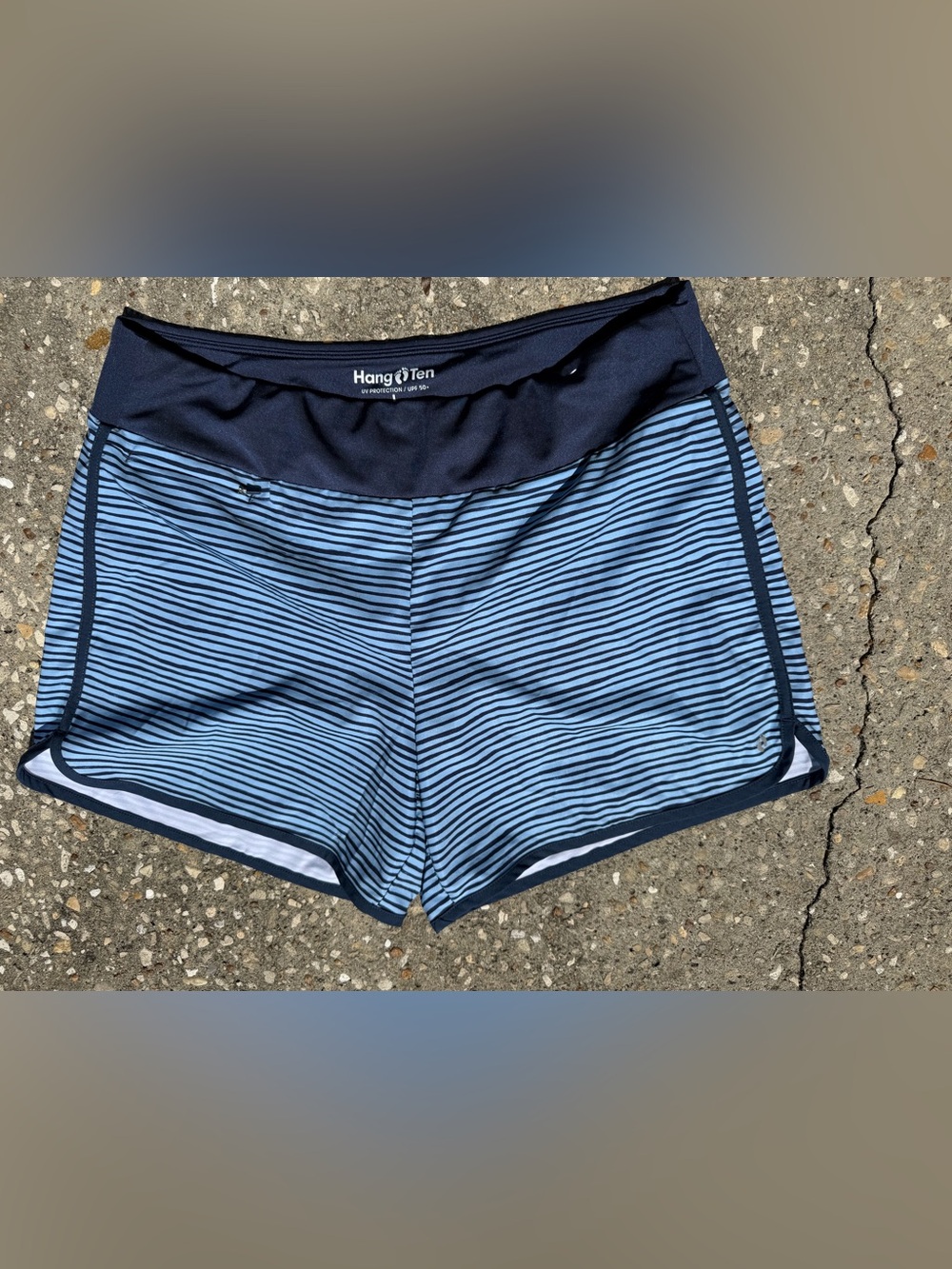 Hang Ten Women's Light Blue and Navy Striped Bike Shorts
